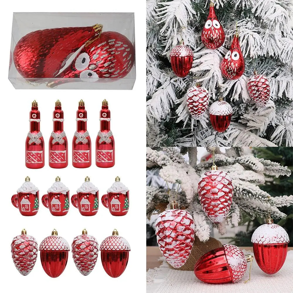 Red Electroplated Christmas Ornaments – Pinecone, Acorn & Owl Christmas Tree Ornament Axl