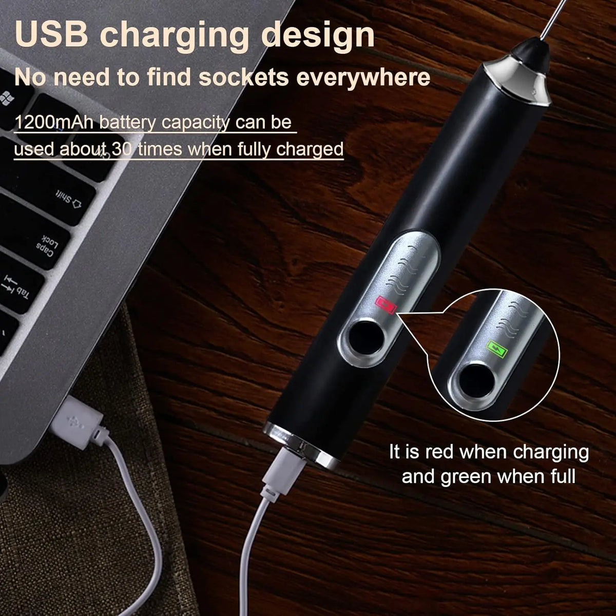 USB Rechargeable Handheld Milk Frother – 3 Speeds, 2 Whisks Handheld Milk Frother Axl
