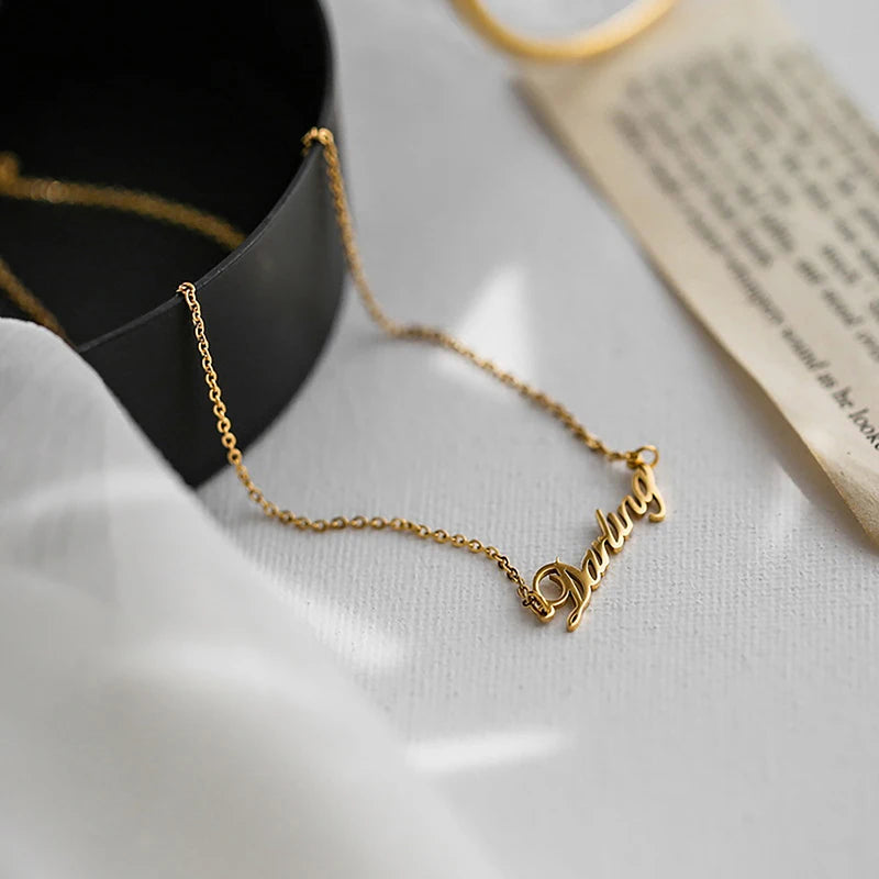 Women's Gold Letter Pendant Titanium Steel Necklace | Initial Initial Pendant Necklace Axl