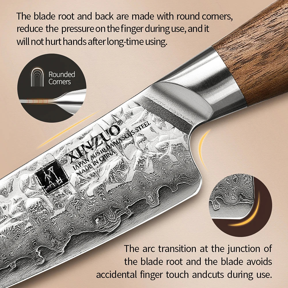 XINZUO 5" AUS10 Damascus Utility Knife – Walnut Handle Damascus Utility Knife Axl