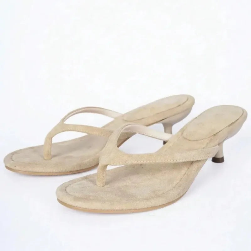 Women's Clip Toe Low Heel Slides – Elegant Summer Beach Slippers Women's Slide Sandals Axl Beige 43