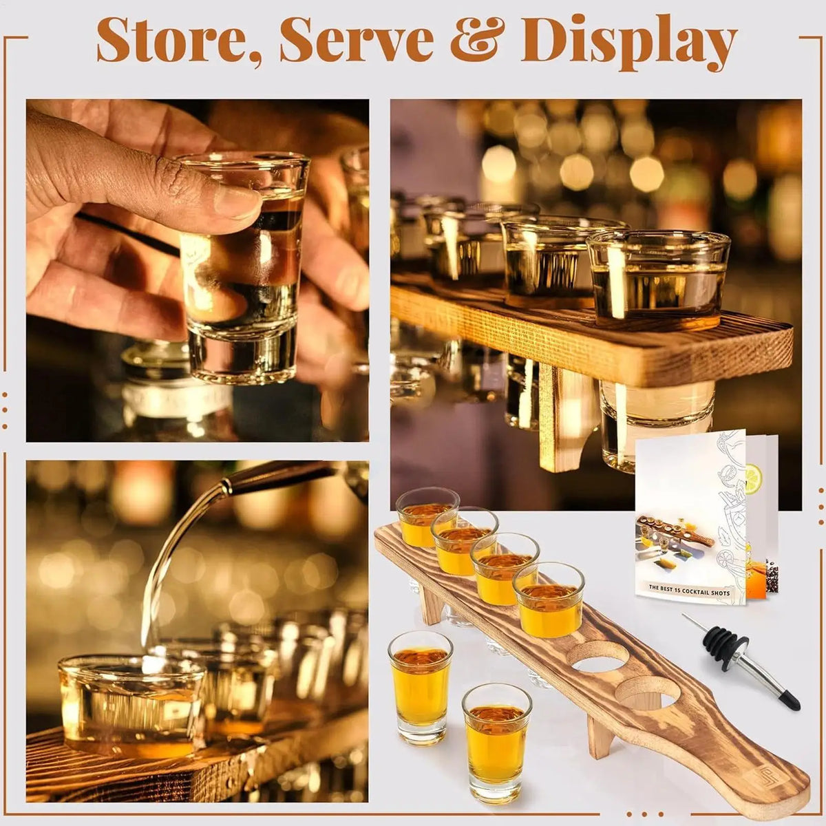 Wooden Shot Glass Serving Tray – 6-Hole Holder for Bar & Party Bar Serving Tray Axl