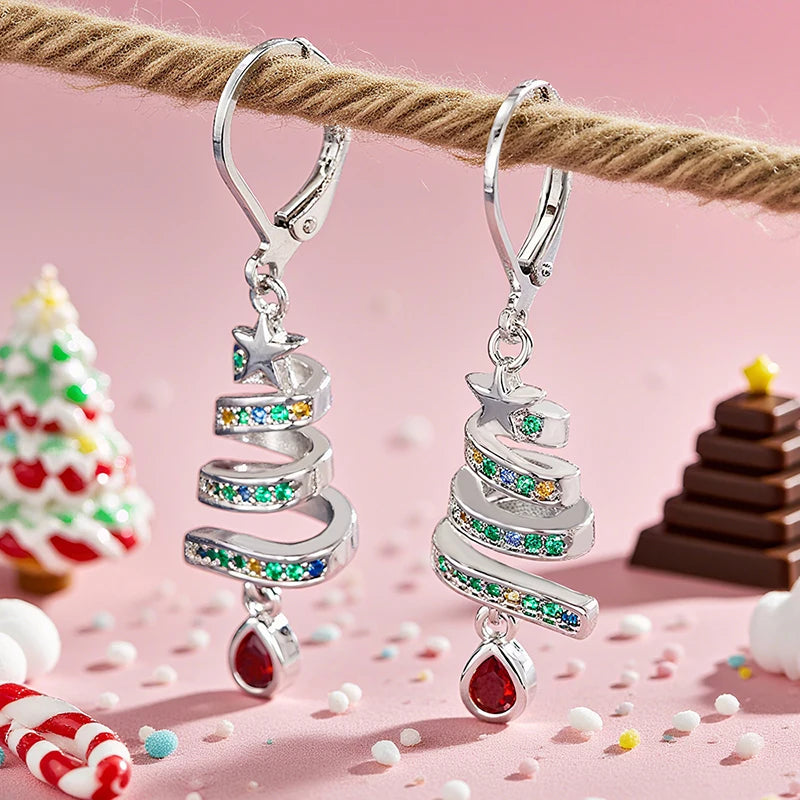 Huitan Christmas Tree Drop Earrings – Red Cubic Zirconia Drop Earrings Axl E5135