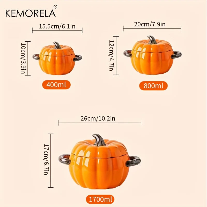 KEMORELA Ceramic Pumpkin Casserole Pot – Oven-Safe with Lid Ceramic Casserole Pot Axl