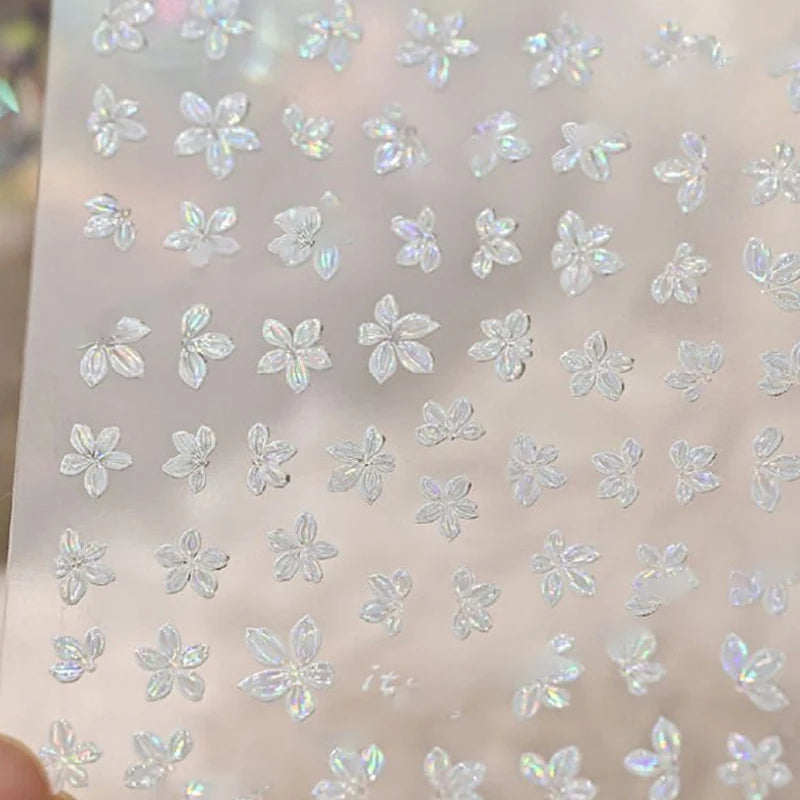 5-Petal Flower Nail Stickers – Floral DIY Nail Art Decals Nail Art Stickers Axl White