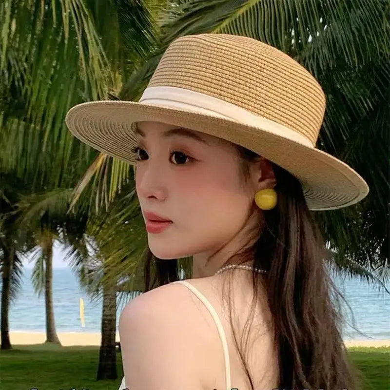 Women's Wide Brim Straw Hat – French Style Beach Sun Hat Women's Straw Hat Axl