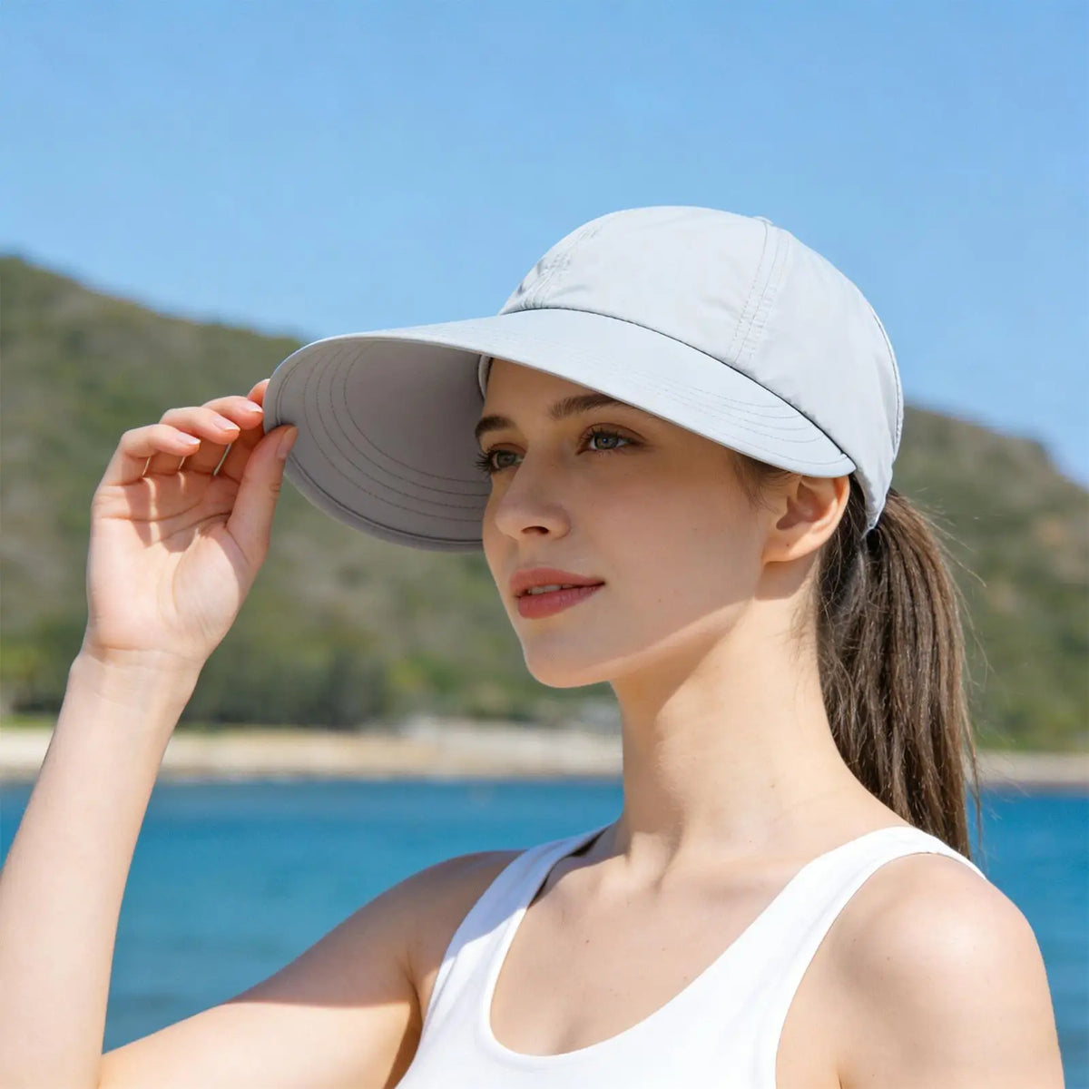 Women's Wide Brim UV Sun Hat – Open-Top Ponytail Visor Women's Sun Visor Hat Axl
