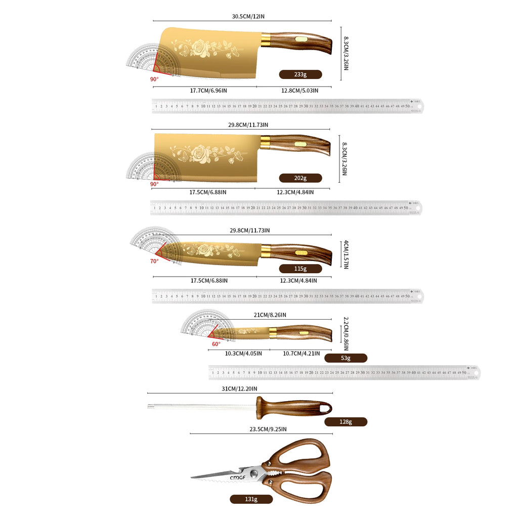 PLYS Titanium-Gold Chef Knife – Sharp Stainless Steel Kitchen Knife Chef Knife Axl