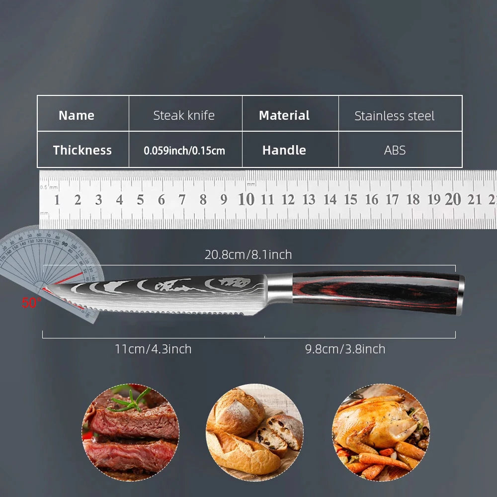 Damascus Steak Knife Set 1–8 Piece | 4.5" Laser-Pattern Blades Steak Knife Set Axl