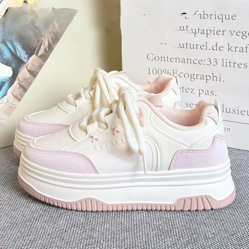 Women's Lace-Up Vulcanized Flat Sneakers | Mixed Color Casual Casual Sneakers Axl pink 40