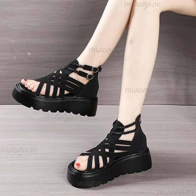 Women's Gladiator Wedge Sandals – Cross Strap Open Toe Platform Gladiator Wedge Sandals Axl