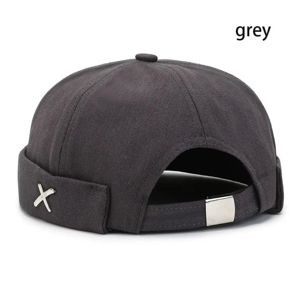 Vintage Washed Cotton Brimless Docker Cap – Unisex Dome Hat Brimless Docker Cap Axl grey