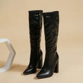 Women's Knee-High Motorcycle Boots | Pointed Toe Square Heel Knee-High Boots Axl Black 42