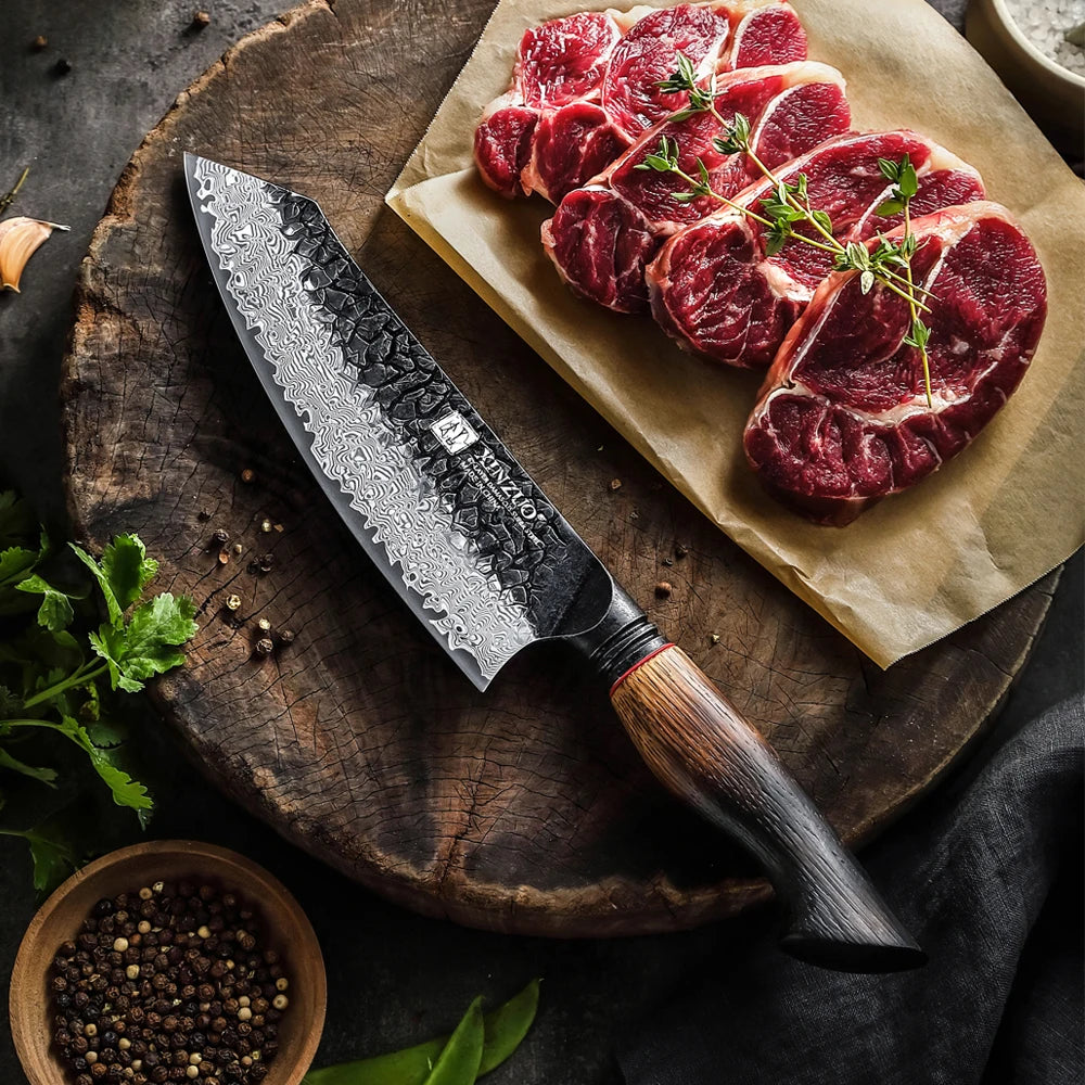 XINZUO 7.6" 67-Layer Damascus Santoku Knife – Oak & G10 Handle Damascus Santoku Knife Axl