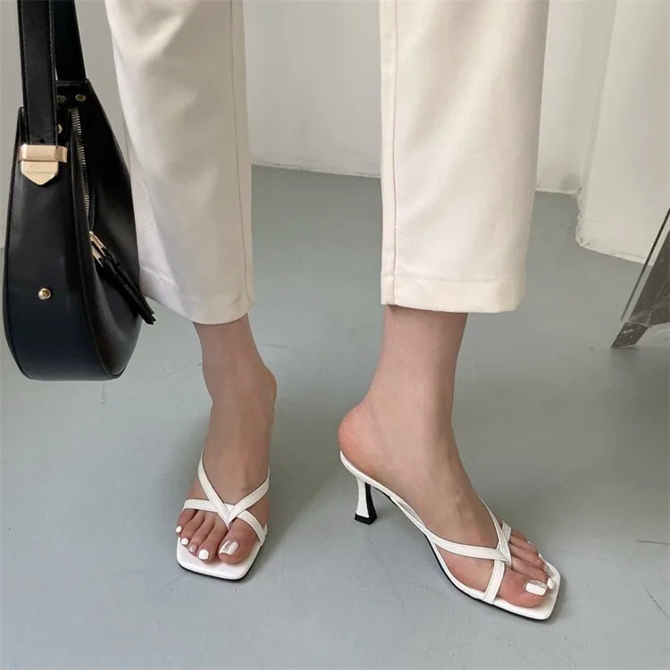 Women's Square Toe Slim Heel Summer Sandals – Clip Toe Slippers Women's Sandals Axl