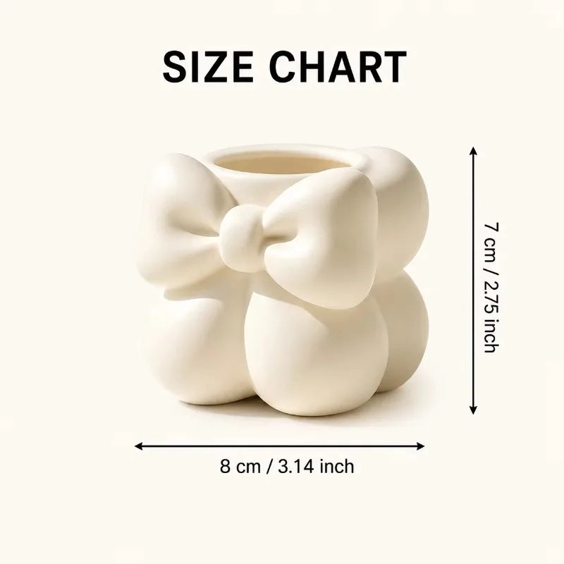 Cute Bow Ceramic Makeup Brush & Pen Organizer Cup – White Desk Organizer Cup Axl