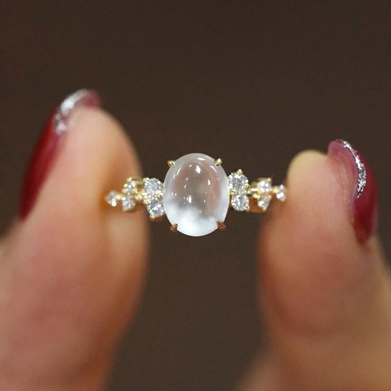 Huitan Oval Opal CZ Ring – Gold Bridal Wedding Band for Women Fashion Ring Axl Q913 10