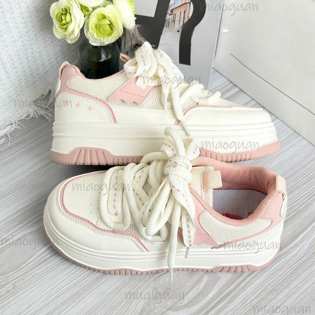 Women's Lace-Up Vulcanized Flat Sneakers | Mixed Color Casual Casual Sneakers Axl