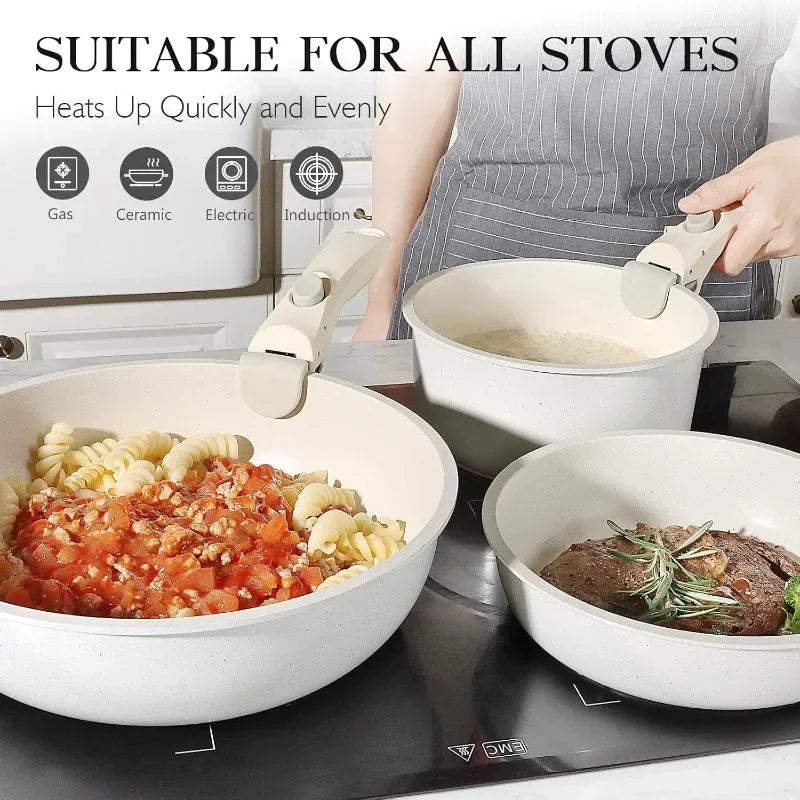 5-Piece Nonstick Ceramic Cookware Set – Detachable Handle & Induction Nonstick Cookware Set Axl