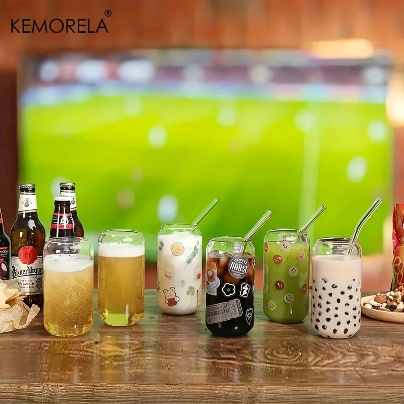 KEMORELA 500ml Glass Can Cups with Lids & Straws – Set of 2/4/6 Glass Drinkware Set Axl