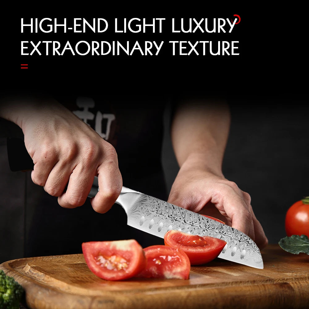 Damascus Steel Santoku Knife – Sharp Japanese Kitchen Cleaver Damascus Kitchen Knife Axl