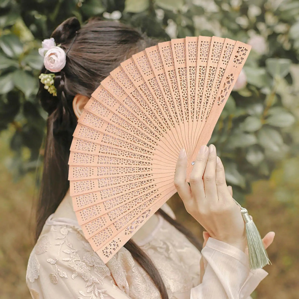 Sandalwood Folding Hand Fan – Vintage Chinese Wooden Fan Folding Hand Fan Axl