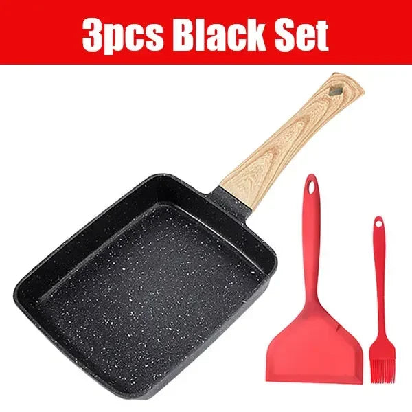 Nonstick Tamagoyaki Pan – Japanese Omelette Egg Frying Pan Egg Frying Pan Axl 3PCS Black Pan Set