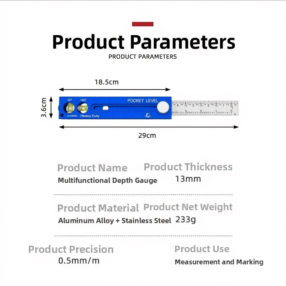 3-in-1 Folding Pocket Level Ruler | Woodworking Measuring Tool Folding Measuring Ruler Axl