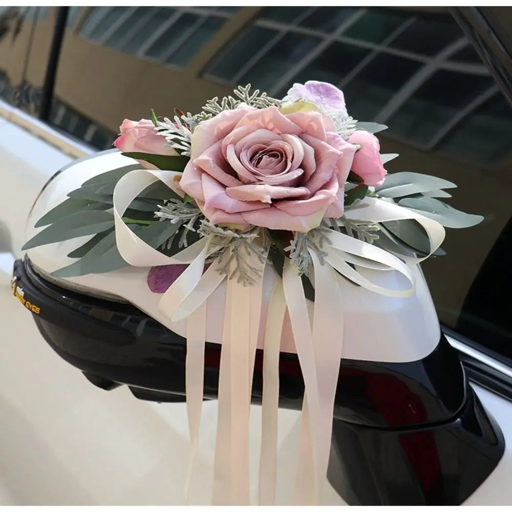Wedding Car Floral Bow Decoration – Bridal Door & Mirror Decor Wedding Car Decoration Axl