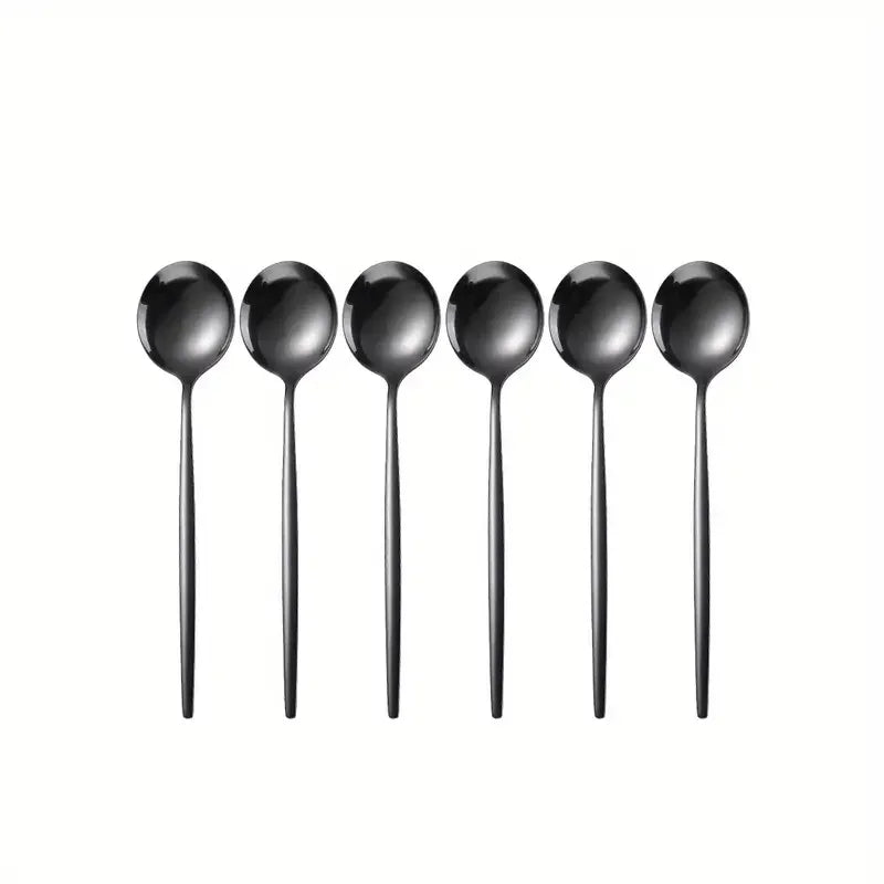 6-Piece Black Stainless Steel Coffee & Dessert Spoon Set Dessert Spoon Set Axl
