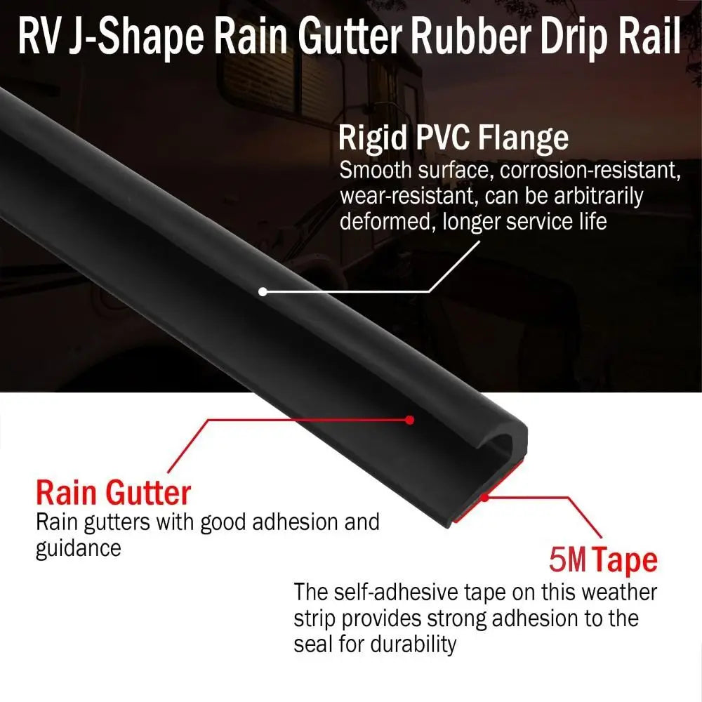 RV Rain Gutter Silicone J-Shape Roof Diverter | 1M 5M 6M Roof Rain Gutter Axl