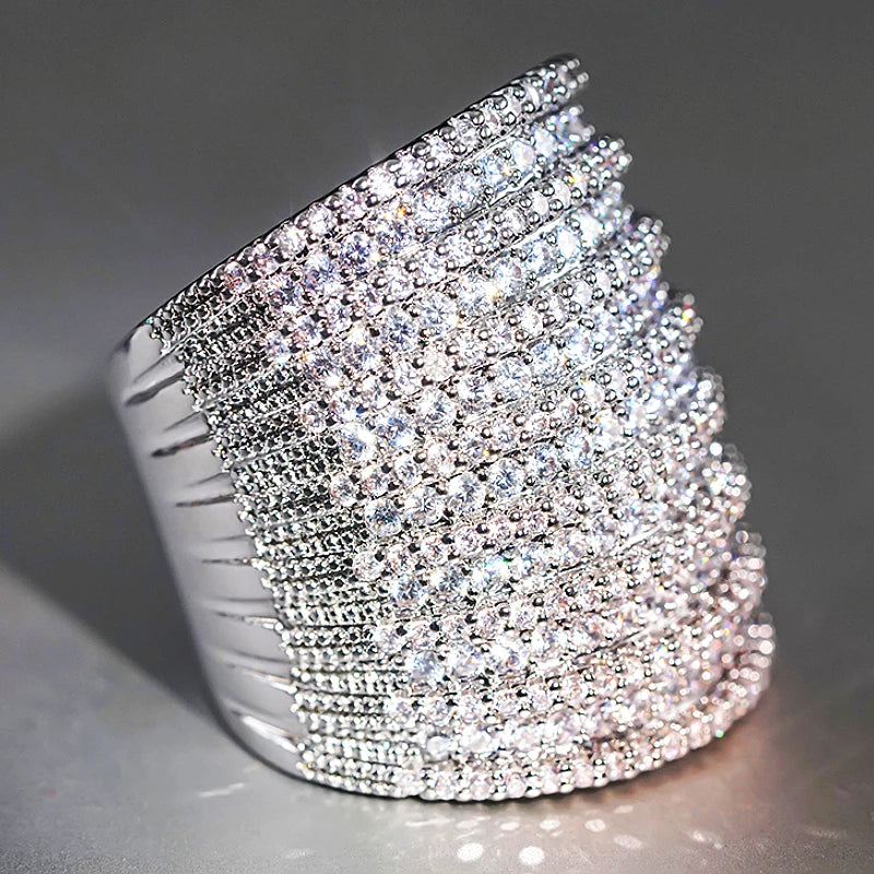 Huitan Wide CZ Cocktail Ring – Women's Wedding & Party Jewelry Cocktail Ring Axl