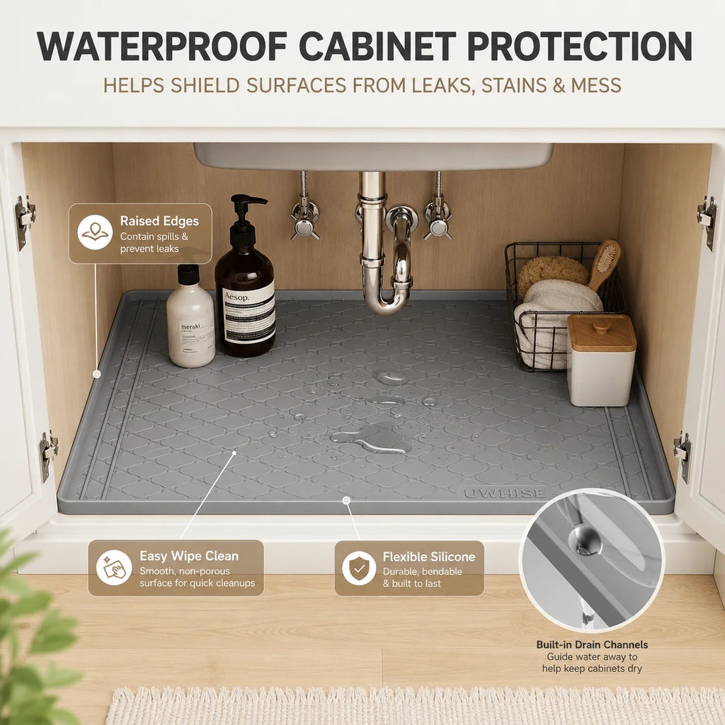 Uwhise 34x22in Under Sink Mat – Waterproof Silicone Tray Under Sink Mat Axl