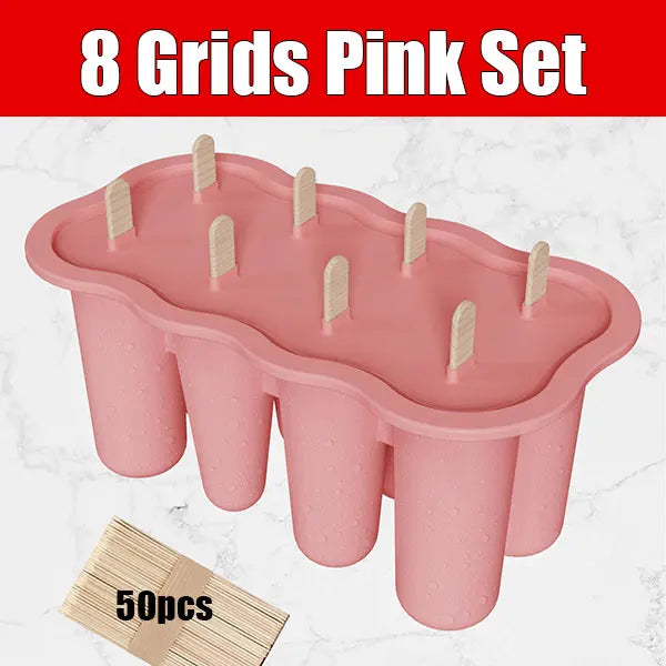Silicone Popsicle Mold Set – Easy Release Ice Pop Maker & Sticks Popsicle Mold Set Axl 8 Grids Pink Set