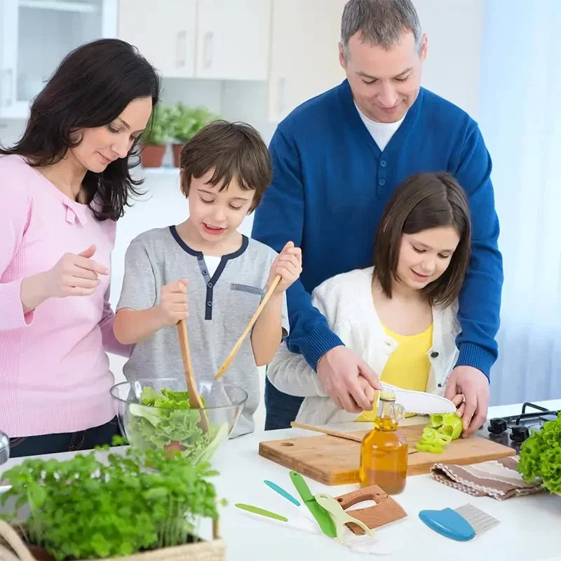 Kids Cooking Cutter Set – Safe Plastic Fruit Knife & Peeler Kids Kitchen Set Axl