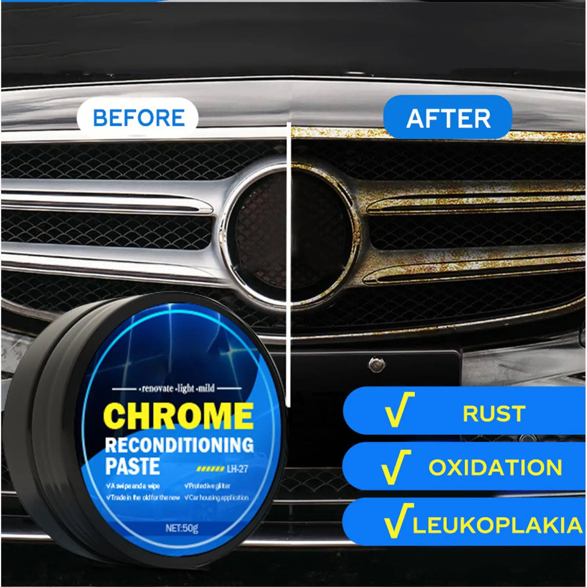 Chrome Metal Polish Paste – Car Scratch & Rust Restorer 50g Chrome Metal Polish Axl