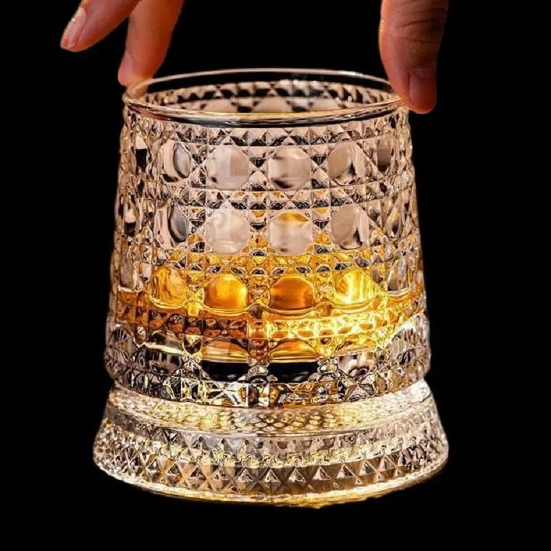 360° Rotating Whiskey Glass – Tumbler Spin Crystal Cocktail Cup Rotating Whiskey Glass Axl