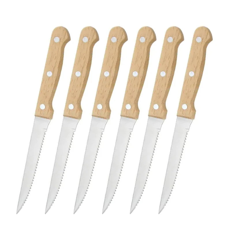 Stainless Steel Steak Knife Set – Serrated Wooden Handle 1–8 Pc Steak Knife Set Axl 6pcs