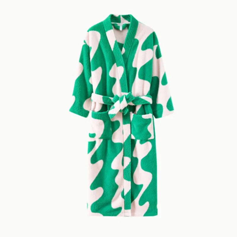 Women's Thick Coral Velvet Robe – Flannel Printed Loungewear Flannel Velvet Robe Axl green M