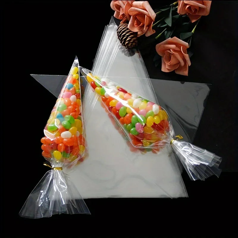 100 Clear Treat Bags with Gold Twist Ties – Party Candy Bags Party Favor Bags Axl