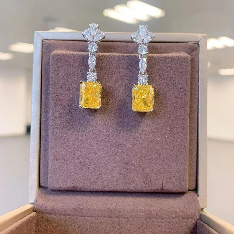 Huitan Yellow Cubic Zirconia Dangle Earrings | Women's Drop Dangle Earrings Axl