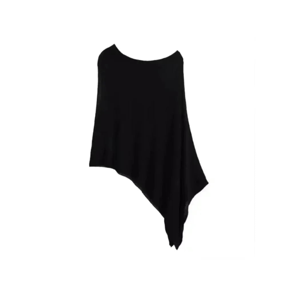 Women's Knitted Off-Shoulder Shawl Wrap Cape | Crochet Cloak Knitted Shawl Cape Axl Black One Size