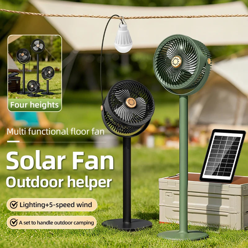 Solar & Battery Desktop Fan – 4-Level Adjustable Height, 5 Speeds Portable Desktop Fan Axl