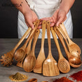 10-Piece Natural Wooden Kitchen Utensil Set – Spoons & Spatulas Wooden Kitchen Utensils Axl 10PCS