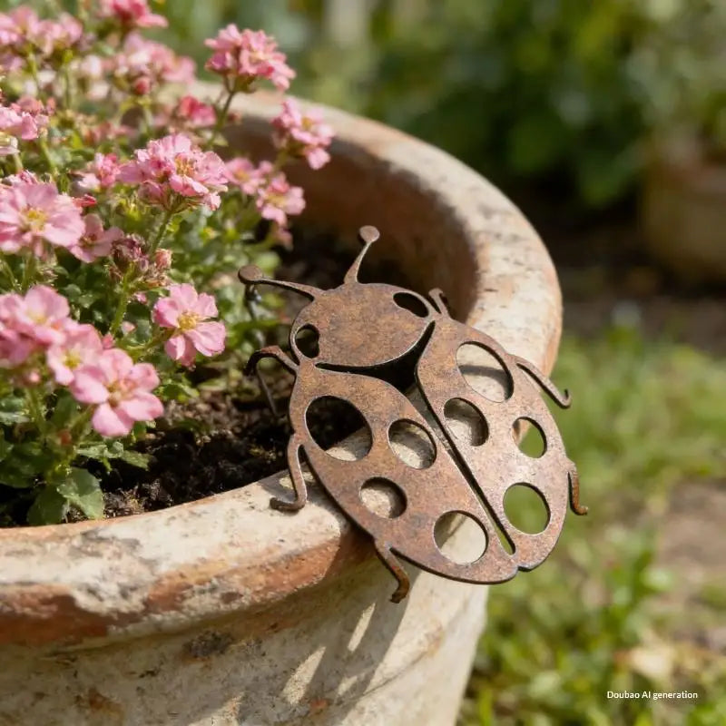 Vintage Foldable Metal Ladybug Wall Statue | Rustic Garden Decor Metal Wall Ornament Axl