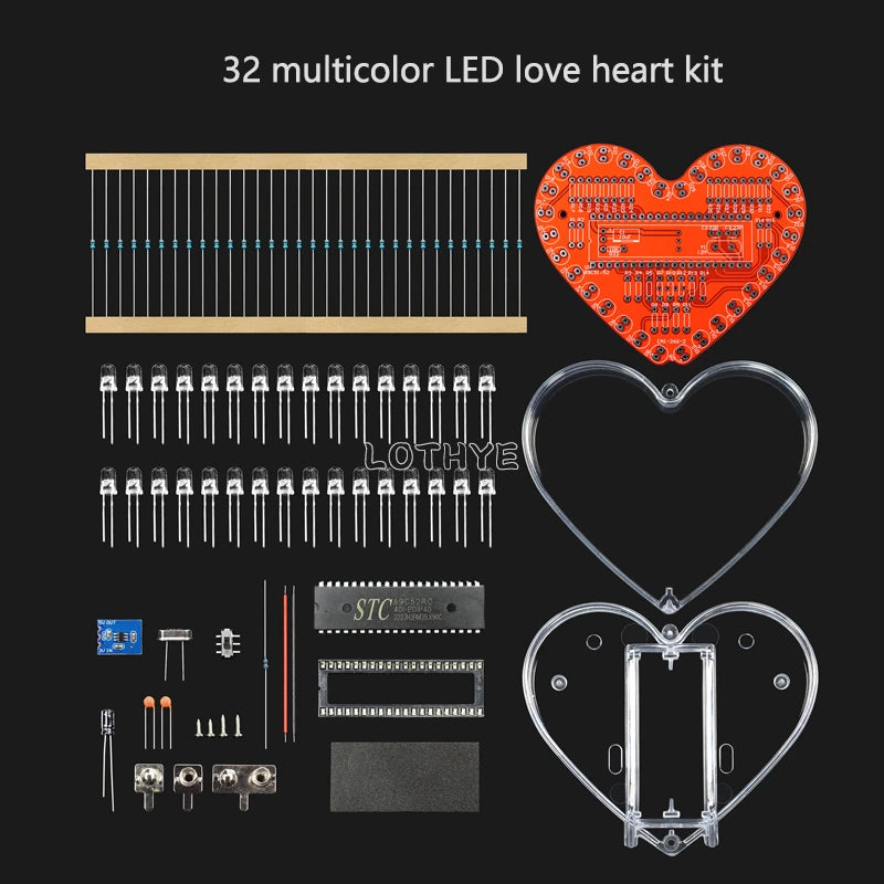 DIY LED Heart Soldering Kit – 25/32 RGB Flowing Light | LOTHYE DIY Electronics Kit Axl 32 LED Multicolor