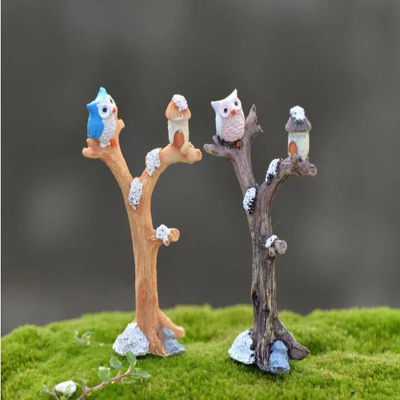 Resin Owl Mini Tree Fairy Garden Miniatures – Christmas Décor Fairy Garden Miniatures Axl