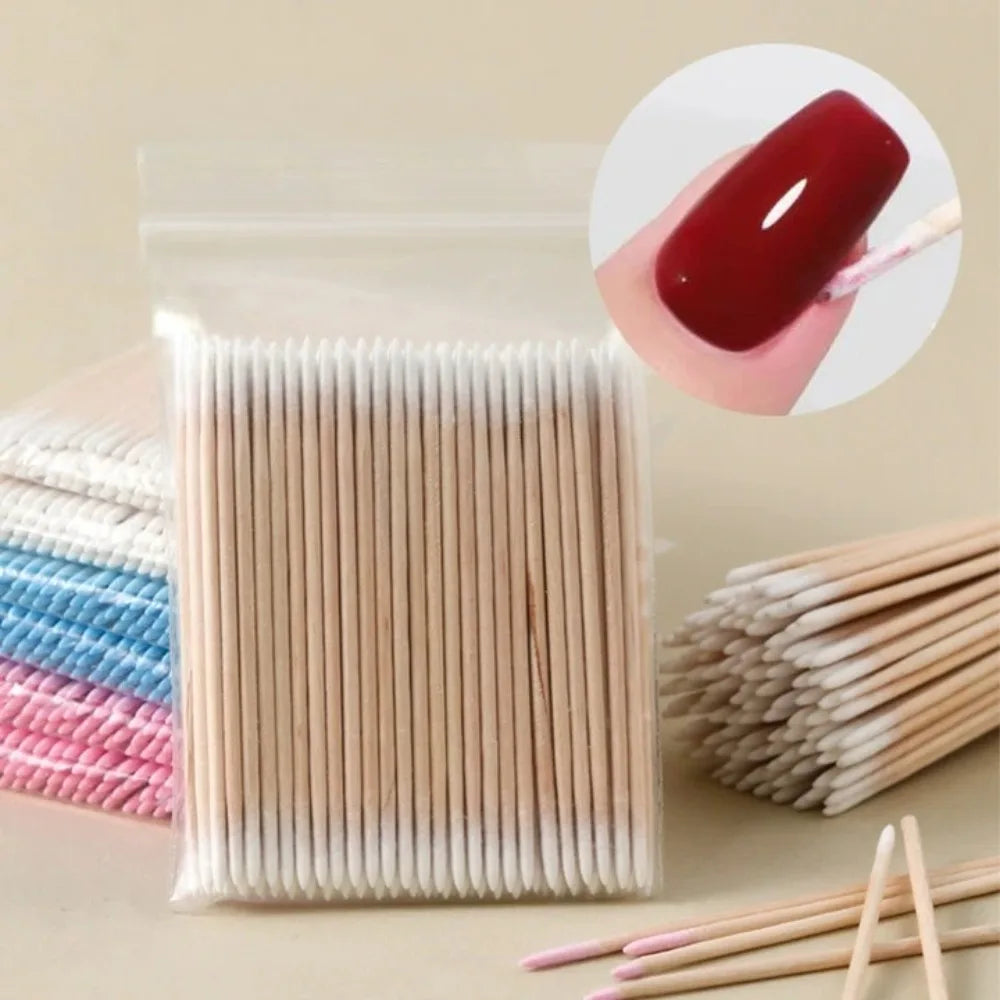 100-Pc Double-Ended Pointed Cotton Swabs – Nail & Makeup Cotton Swabs Axl