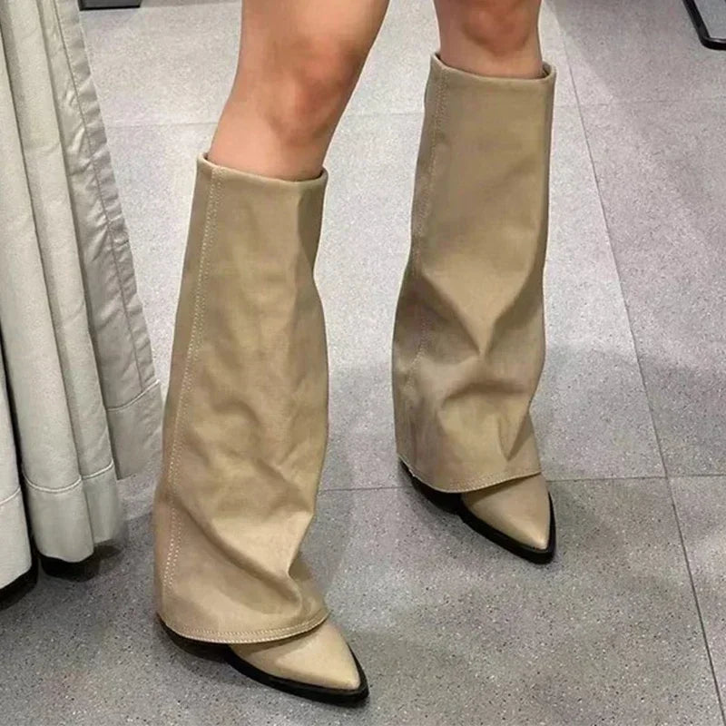 Women's Knee-High Chunky Heel Boots – Pointed Toe Platform Knee-High Boots Axl