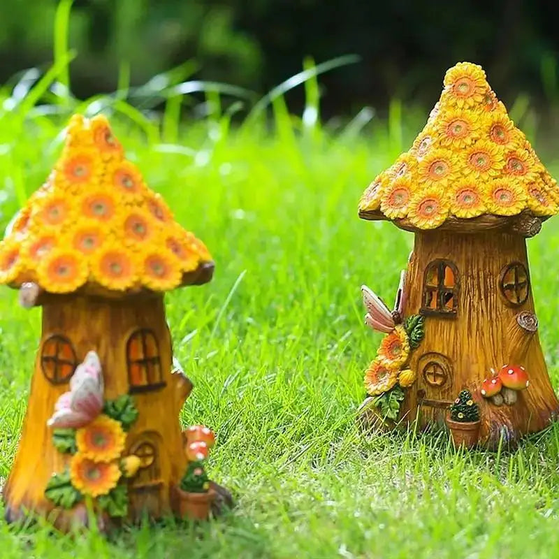 Resin Tree House Solar Garden Light | Outdoor Lawn Ornament Solar Garden Light Axl